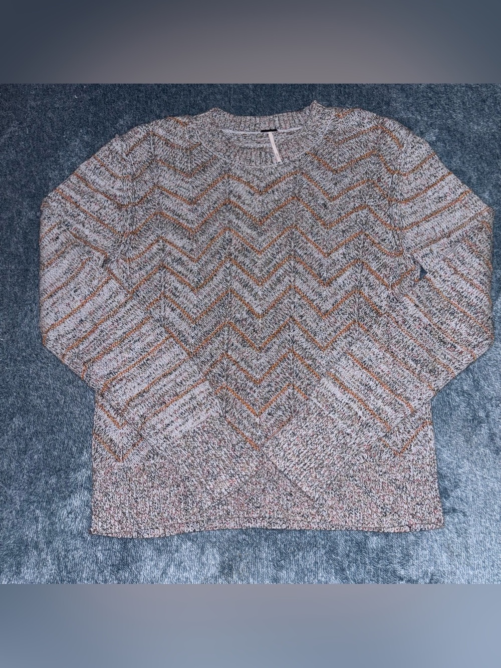 Free People Zig Zag Chevron Sweater in Orange Combo Size Small